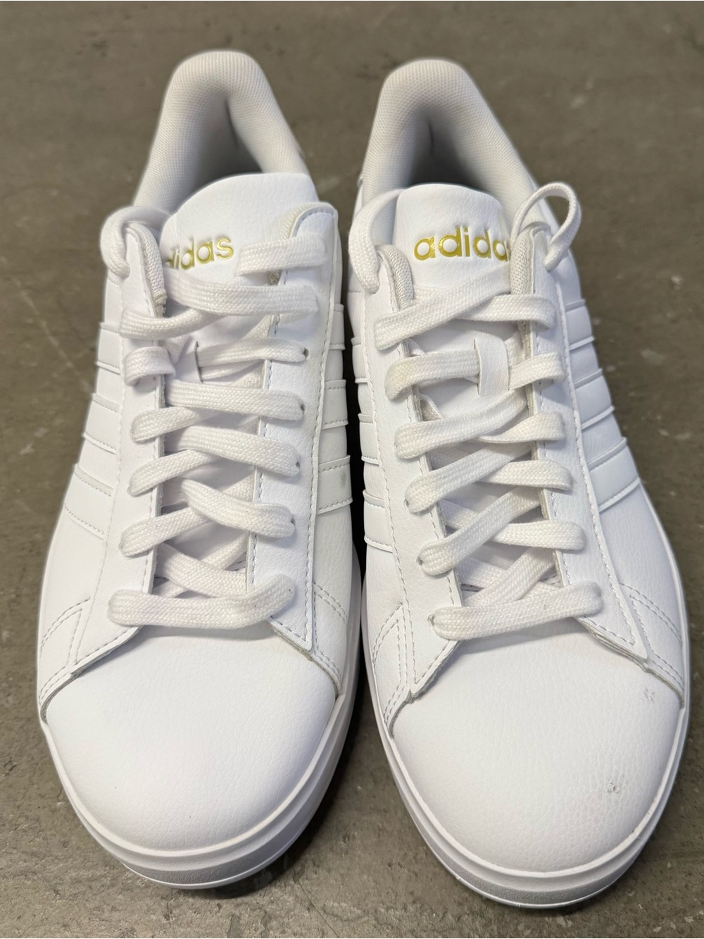 Size 9 - Adidas White Womens Cloudfoam Sneakers with Gold Logo